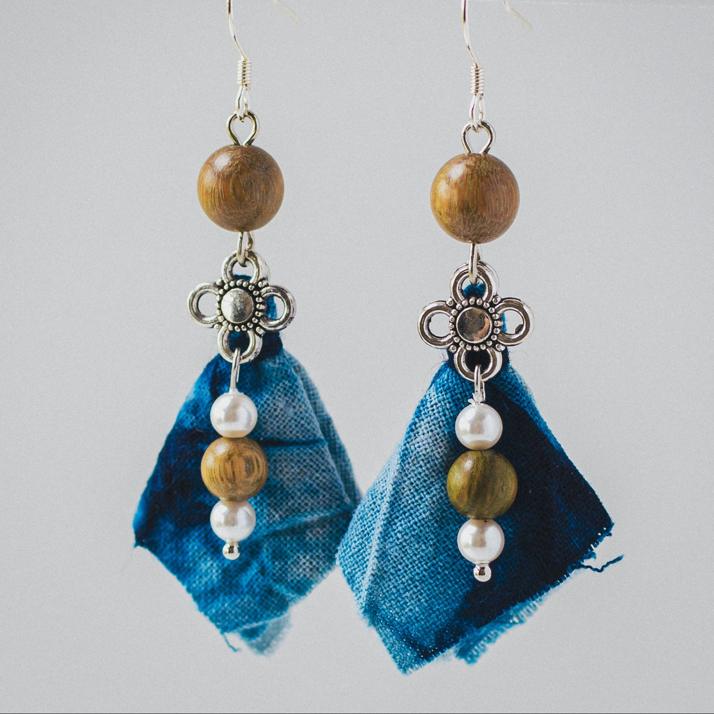 Hand-Dyed Indigo Fabric Earrings