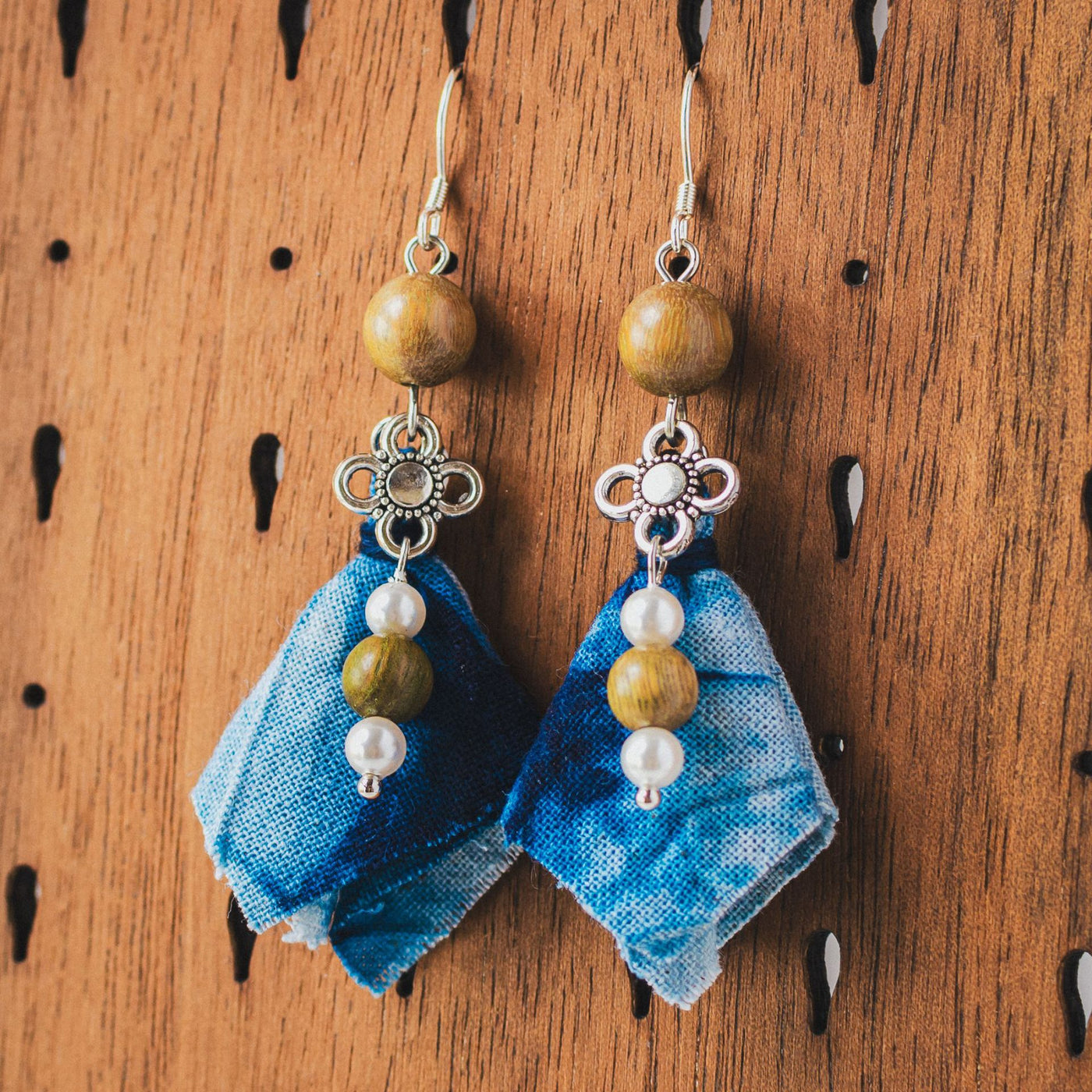 Hand-Dyed Indigo Fabric Earrings