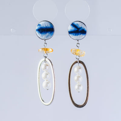 Indigo Citrine Pearl Earrings