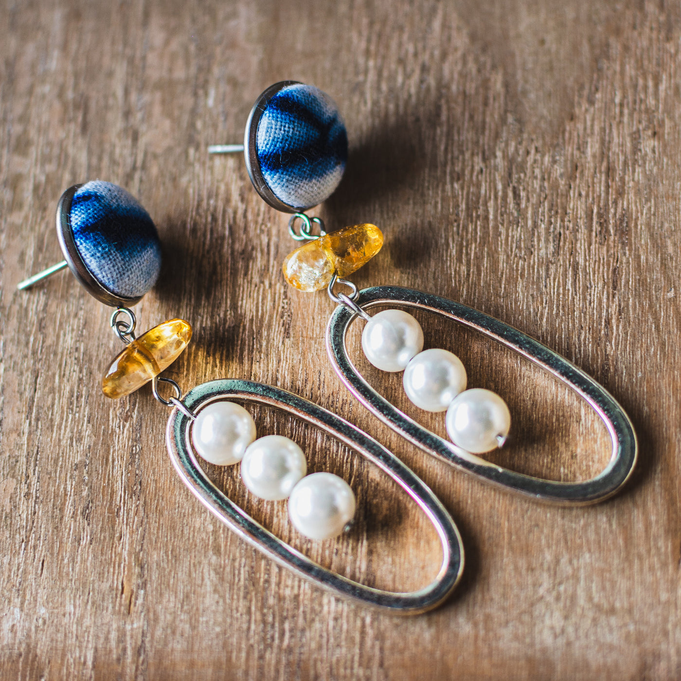 Indigo Citrine Pearl Earrings